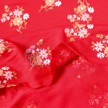 Red Floral Bouquet Viscose Elastane Fabric