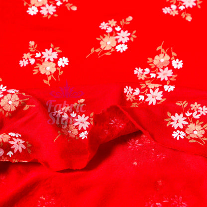 Red Floral Bouquet Viscose Elastane Fabric