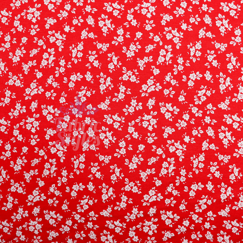 Red Ditsy Floral Viscose Elastane Fabric