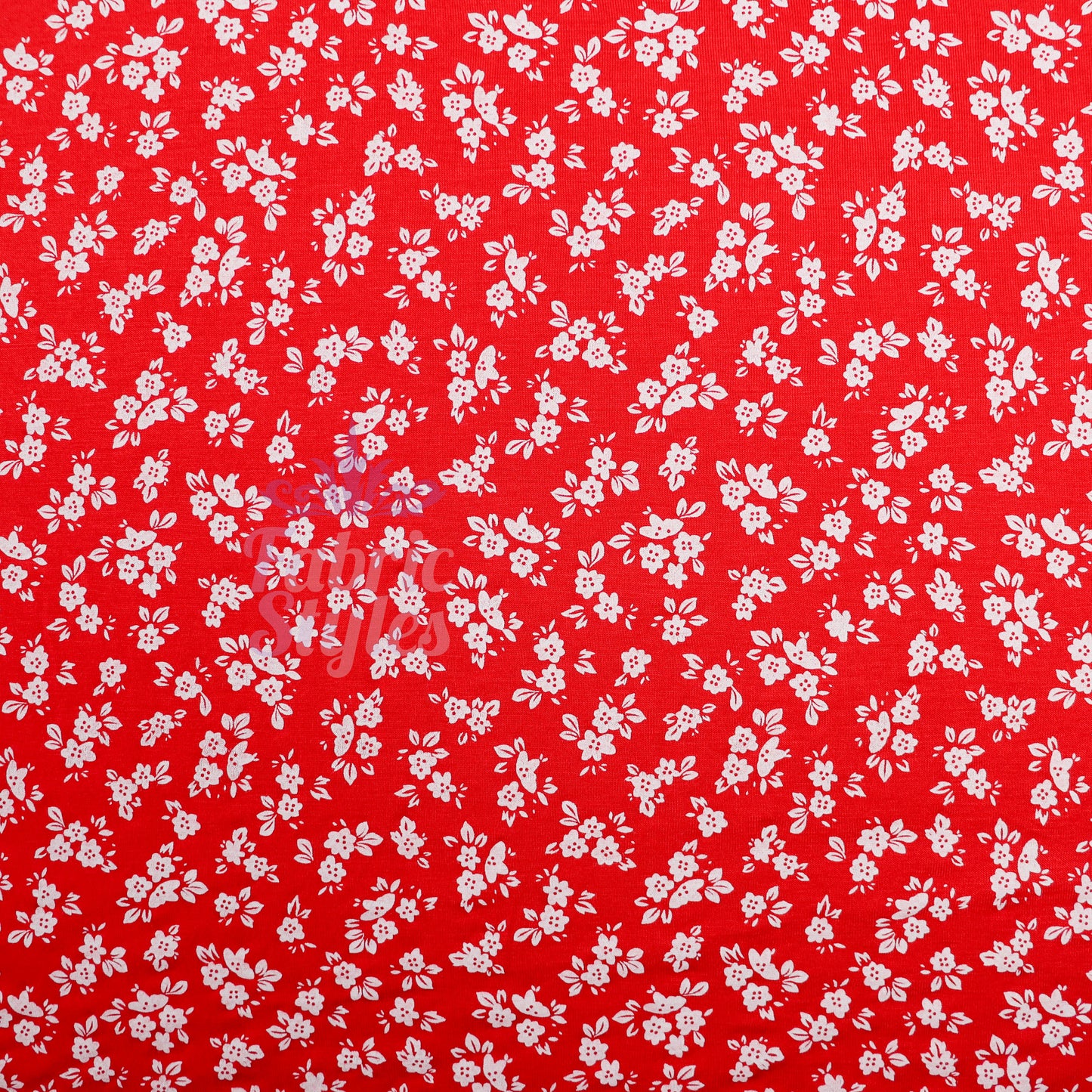 Red Ditsy Floral Viscose Elastane Fabric
