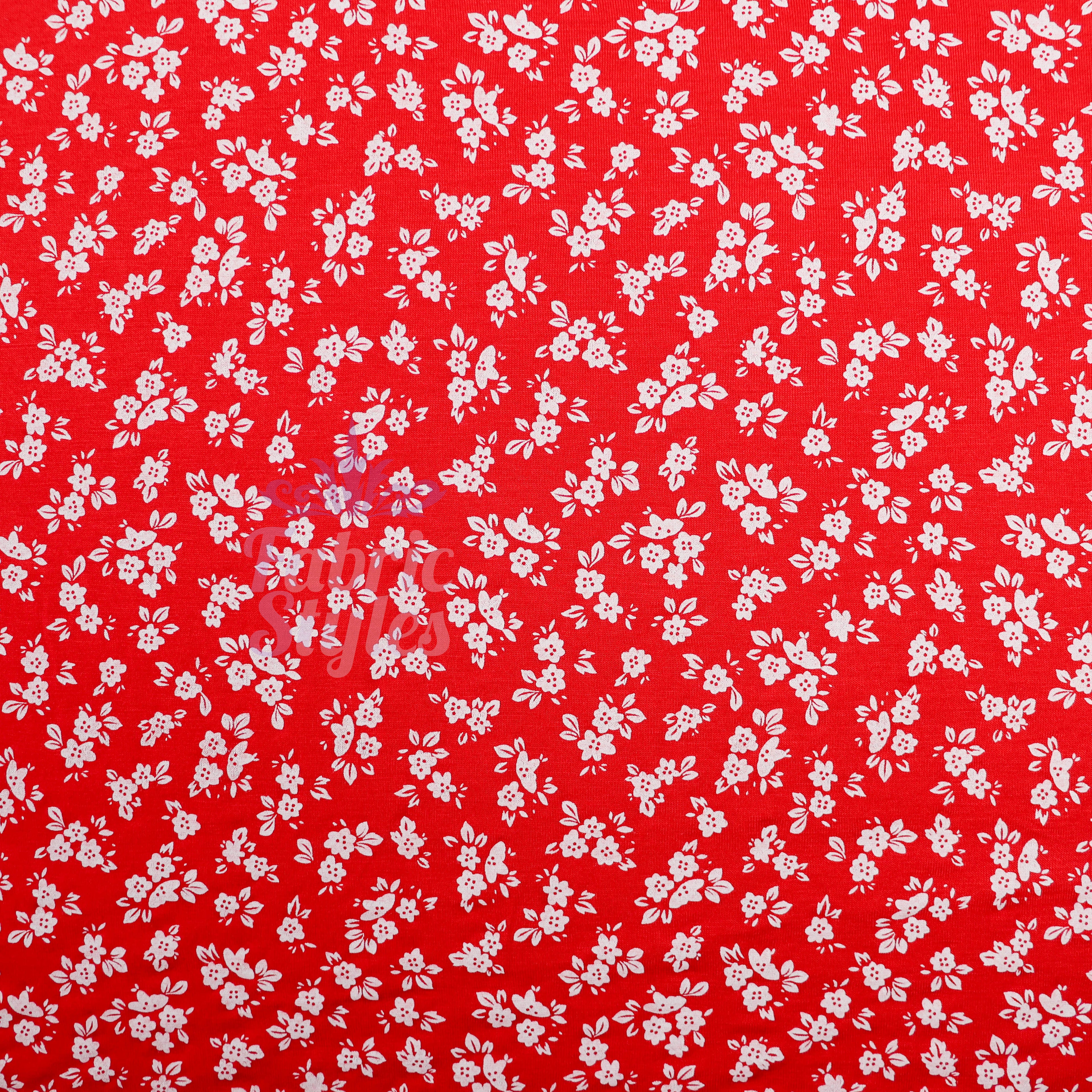 Red Ditsy Floral Viscose Elastane Fabric