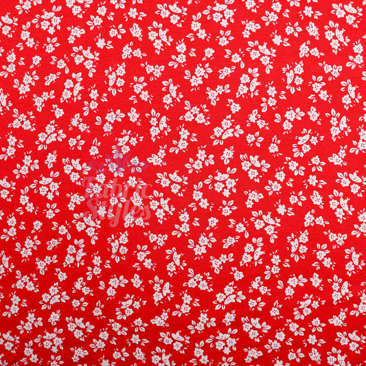 Red Ditsy Floral Viscose Elastane Fabric