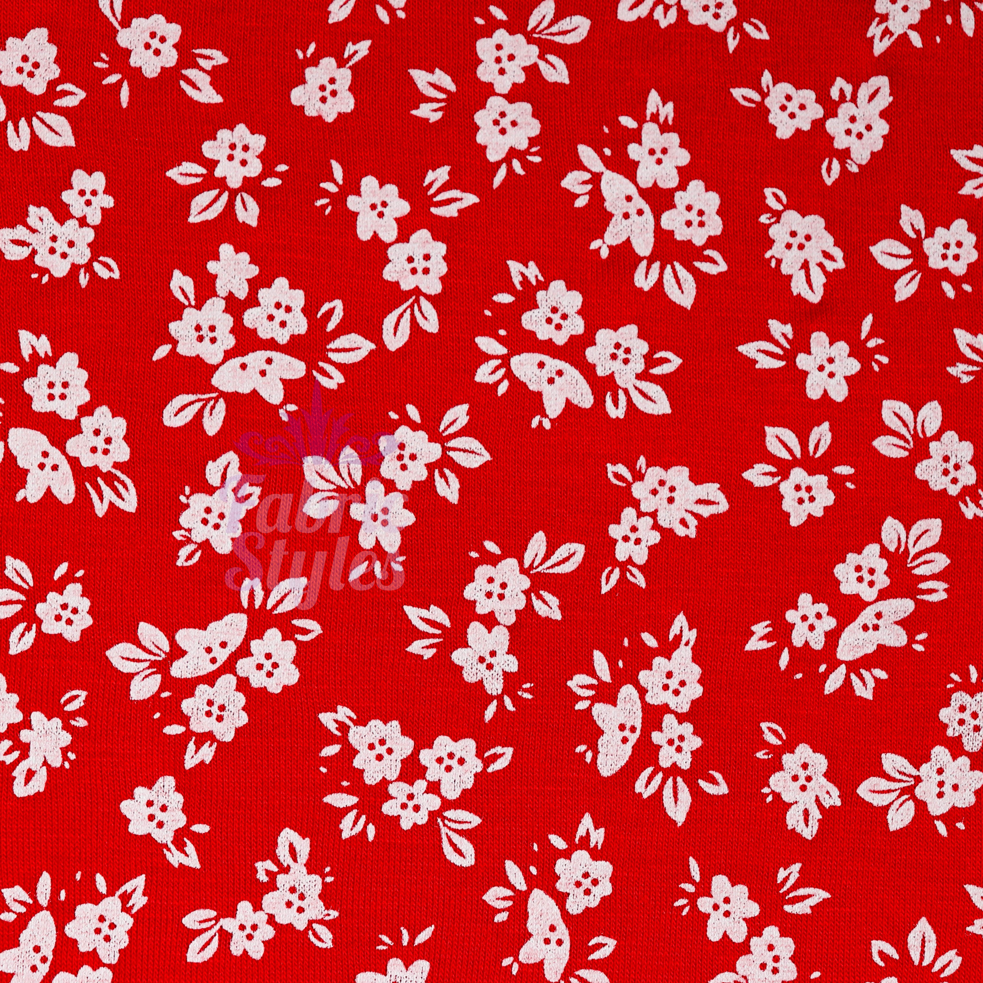 Red Ditsy Floral Viscose Elastane Fabric