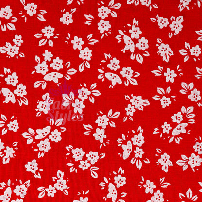 Red Ditsy Floral Viscose Elastane Fabric