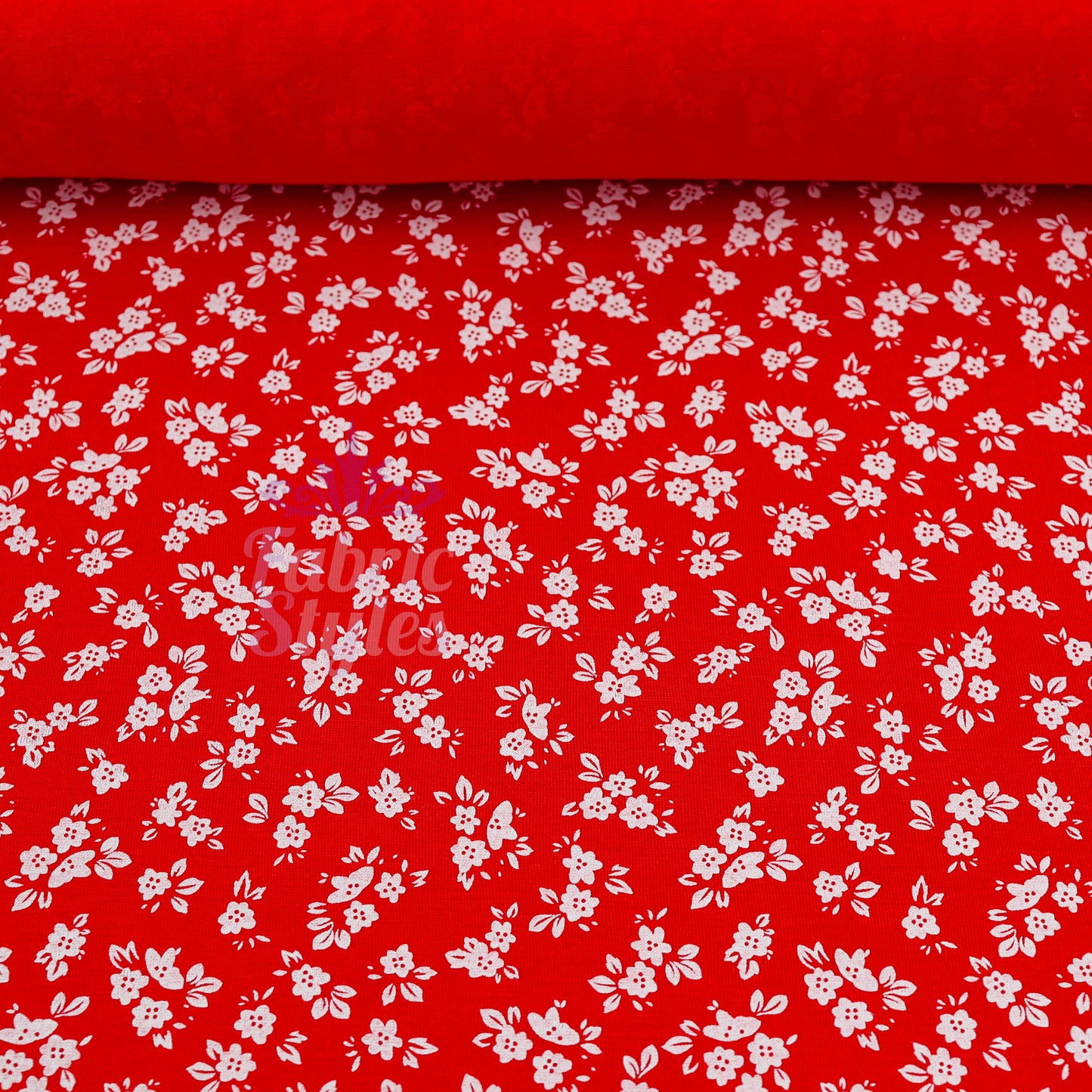 Red Ditsy Floral Viscose Elastane Fabric
