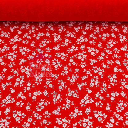 Red Ditsy Floral Viscose Elastane Fabric
