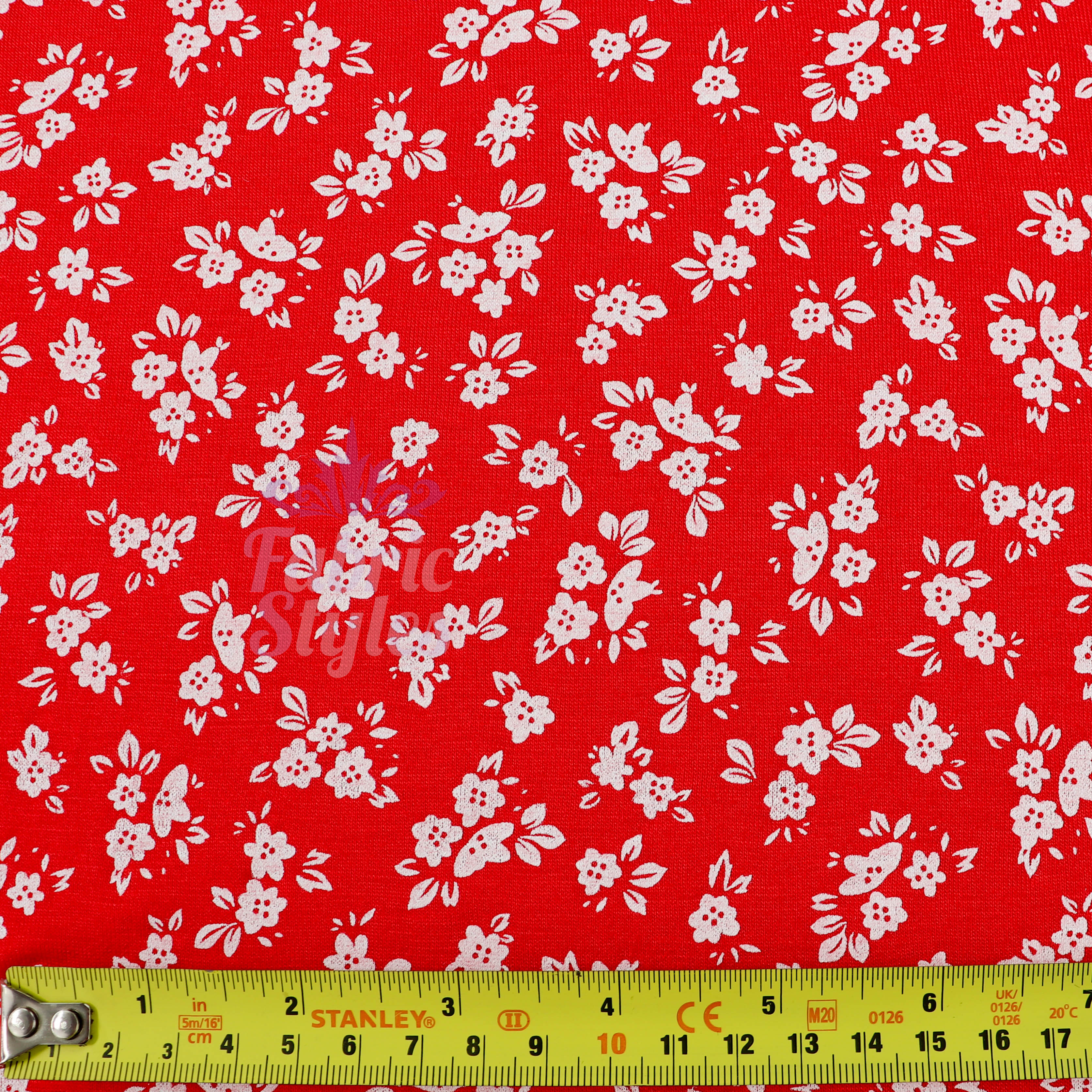 Red Ditsy Floral Viscose Elastane Fabric