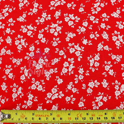 Red Ditsy Floral Viscose Elastane Fabric