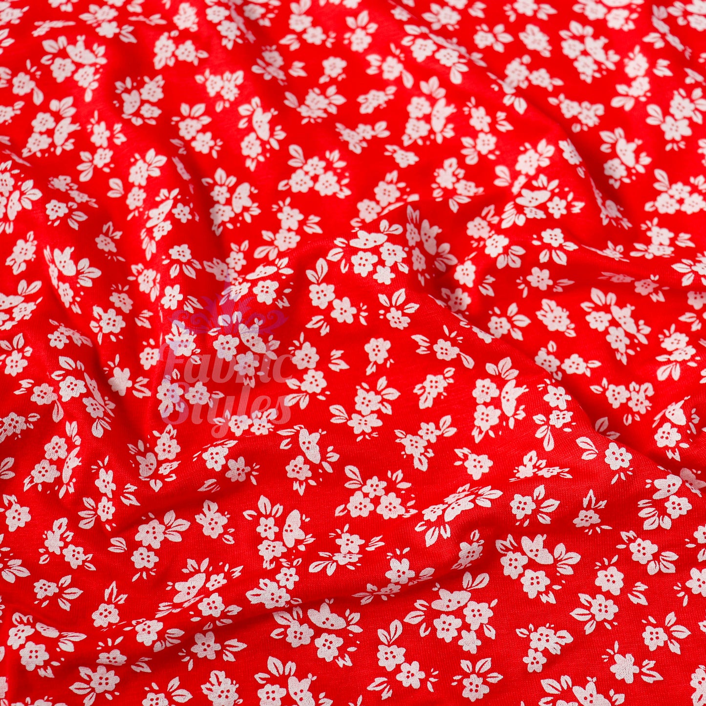 Red Ditsy Floral Viscose Elastane Fabric