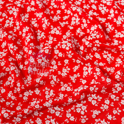 Red Ditsy Floral Viscose Elastane Fabric