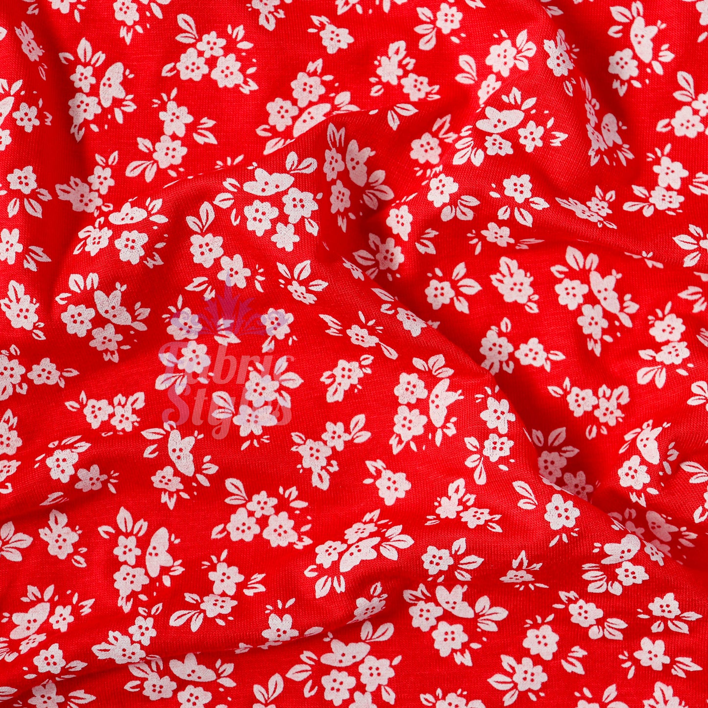 Red Ditsy Floral Viscose Elastane Fabric