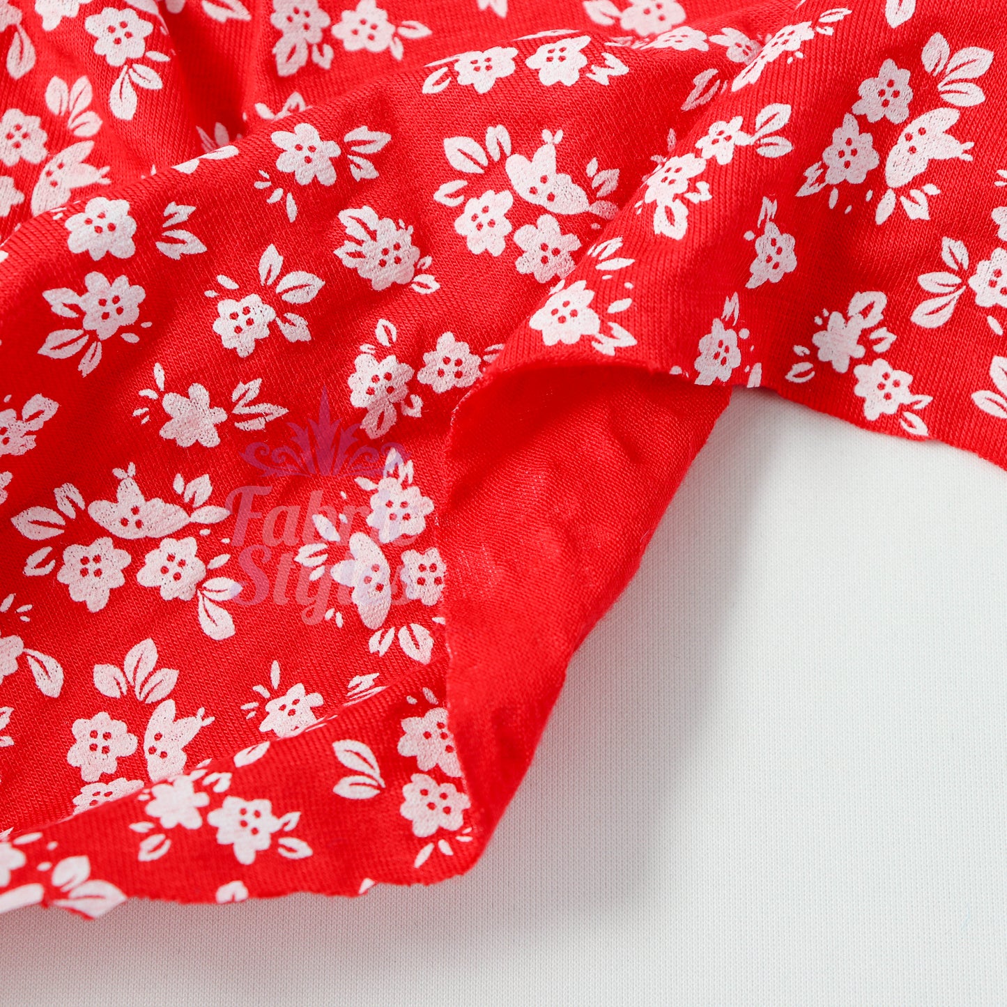 Red Ditsy Floral Viscose Elastane Fabric