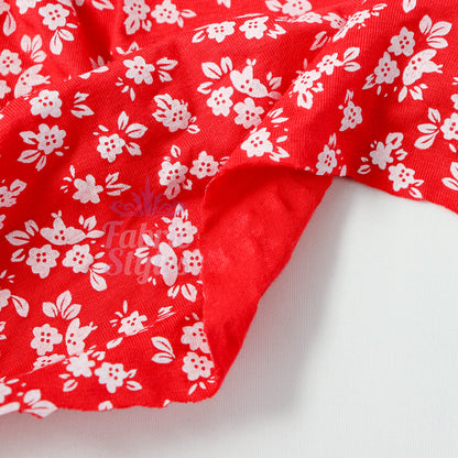 Red Ditsy Floral Viscose Elastane Fabric
