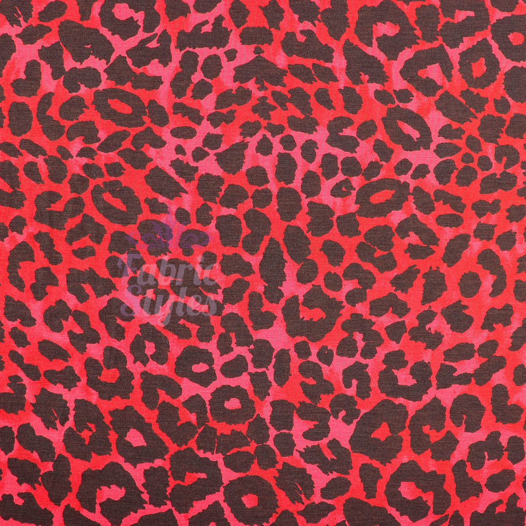 Red Leopard Animal Viscose Elastane Fabric