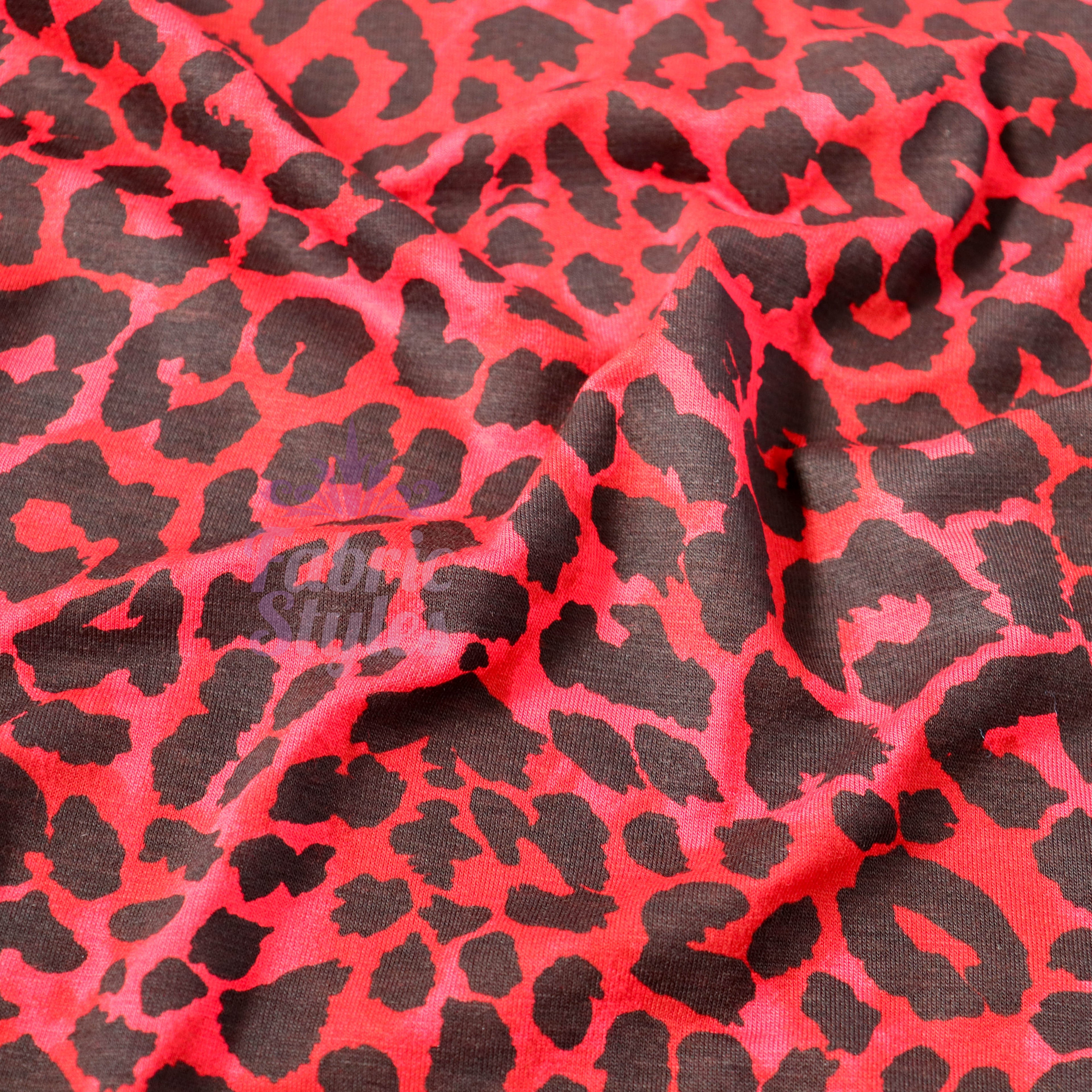 Red Leopard Animal Viscose Elastane Fabric