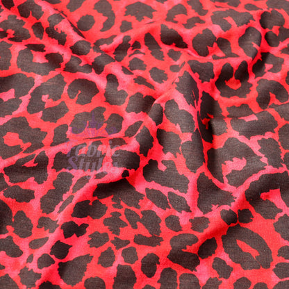 Red Leopard Animal Viscose Elastane Fabric