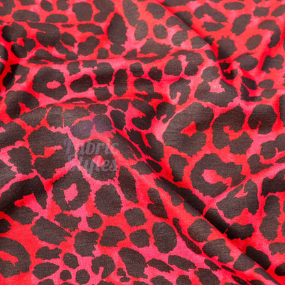 Red Leopard Animal Viscose Elastane Fabric