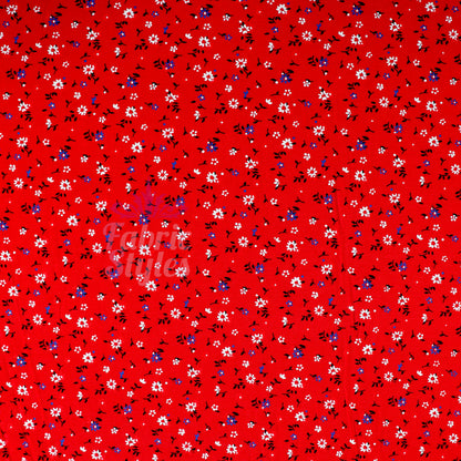 Red Ditsy Black Blue White Viscose Elastane Fabric