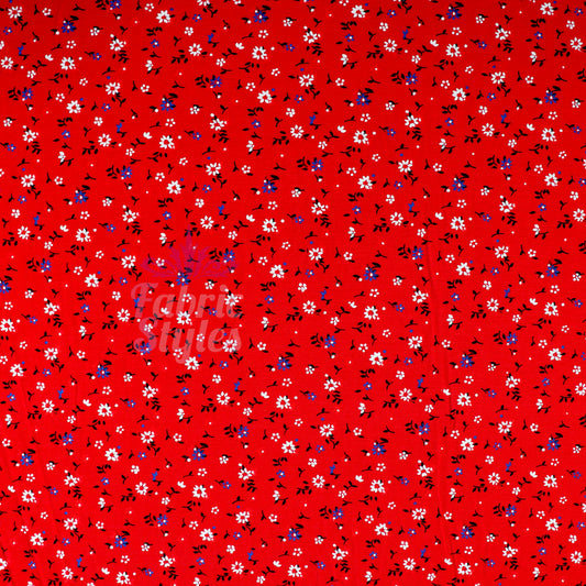 Red Ditsy Black Blue White Viscose Elastane Fabric
