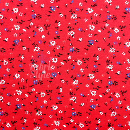 Red Ditsy Black Blue White Viscose Elastane Fabric