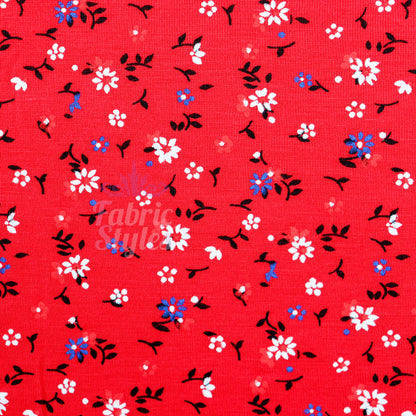 Red Ditsy Black Blue White Viscose Elastane Fabric