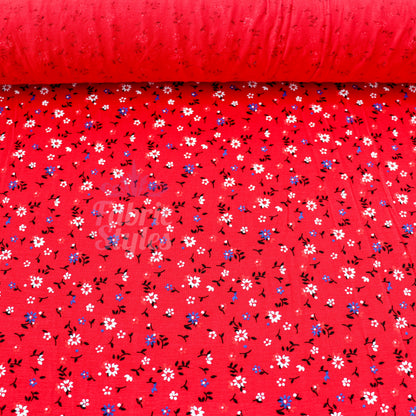 Red Ditsy Black Blue White Viscose Elastane Fabric
