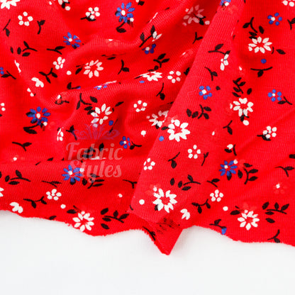 Red Ditsy Black Blue White Viscose Elastane Fabric