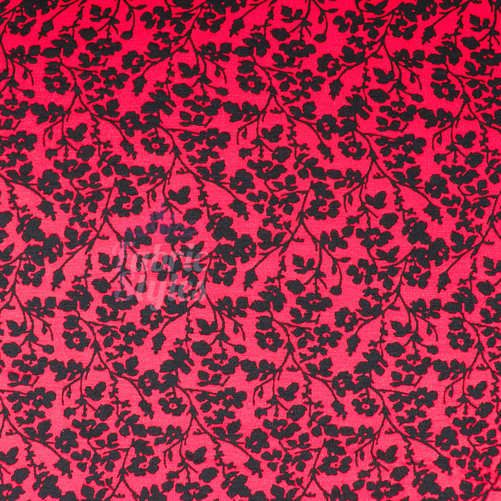 Red Black Floral Viscose Elastane Fabric