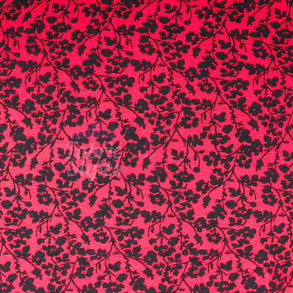 Red Black Floral Viscose Elastane Fabric