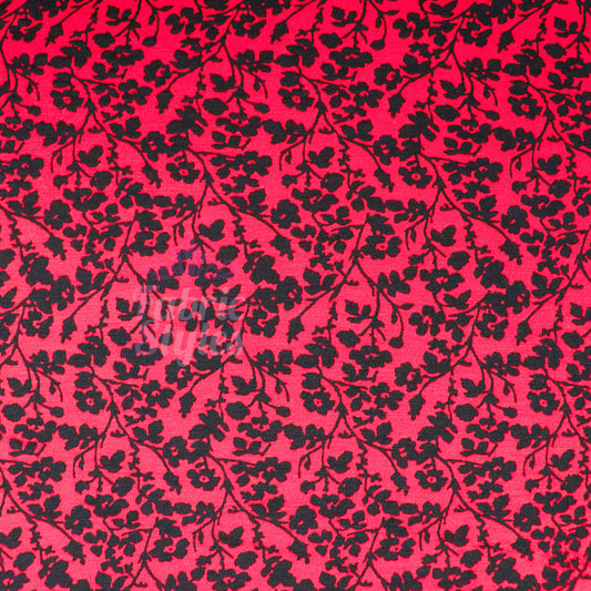 Red Black Floral Viscose Elastane Fabric
