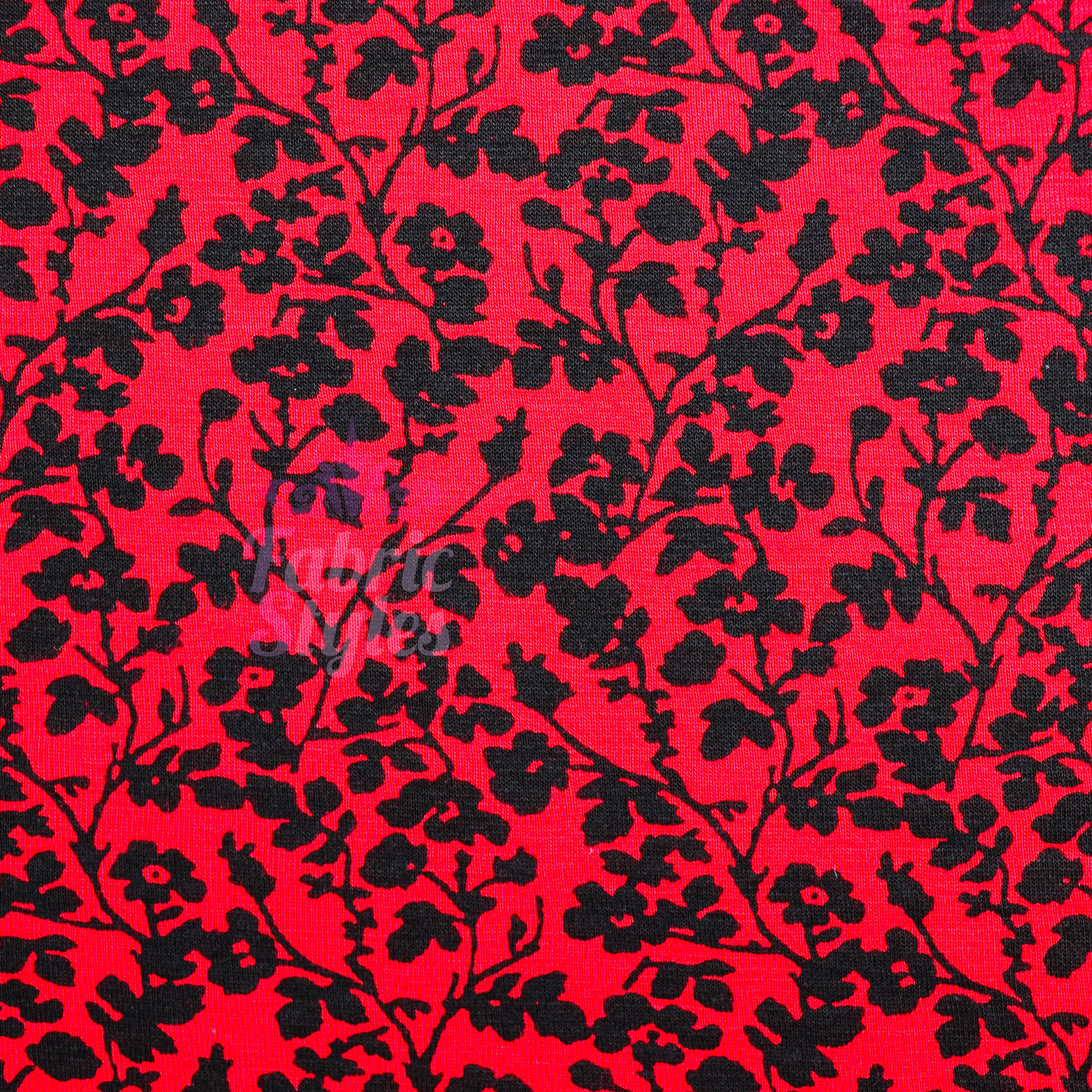 Red Black Floral Viscose Elastane Fabric