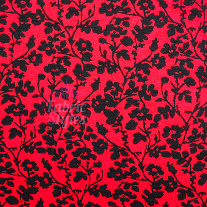 Red Black Floral Viscose Elastane Fabric