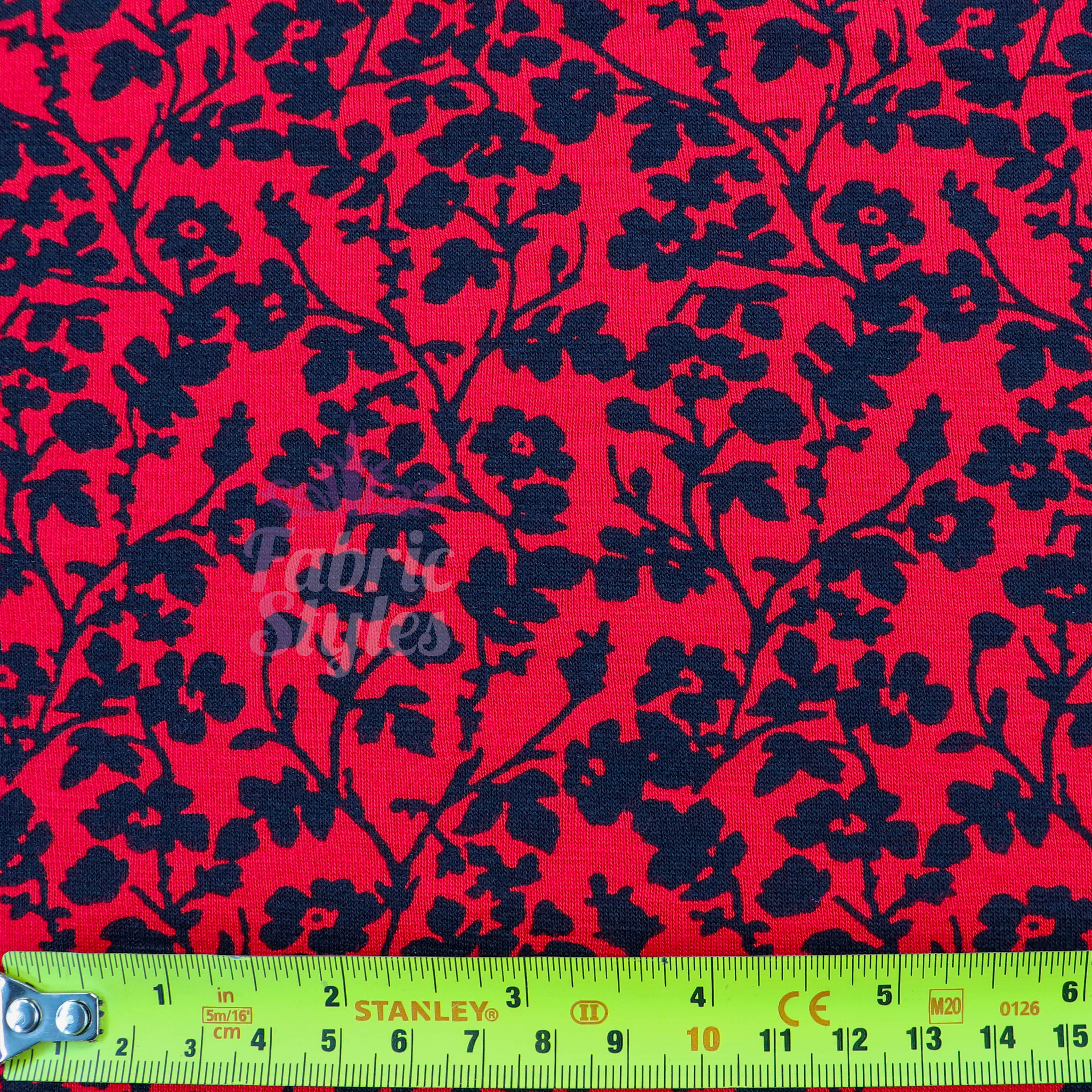 Red Black Floral Viscose Elastane Fabric