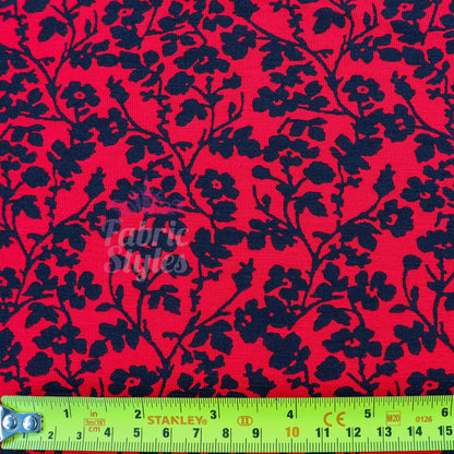 Red Black Floral Viscose Elastane Fabric
