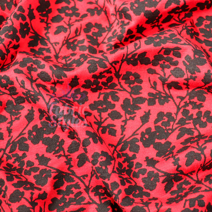 Red Black Floral Viscose Elastane Fabric