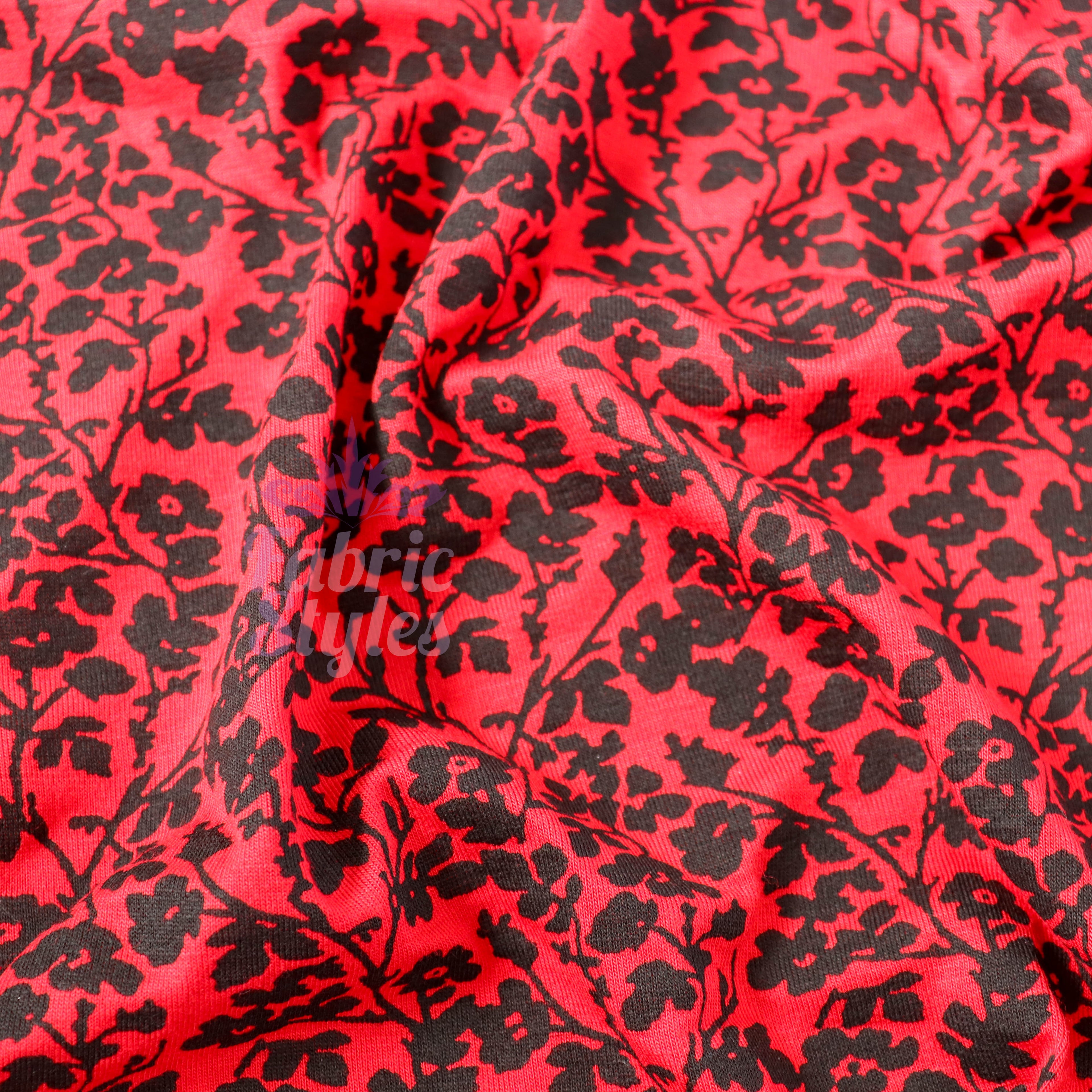 Red Black Floral Viscose Elastane Fabric