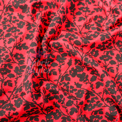Red Black Floral Viscose Elastane Fabric