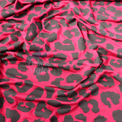 Wine Leopard Viscose Elastane Fabric