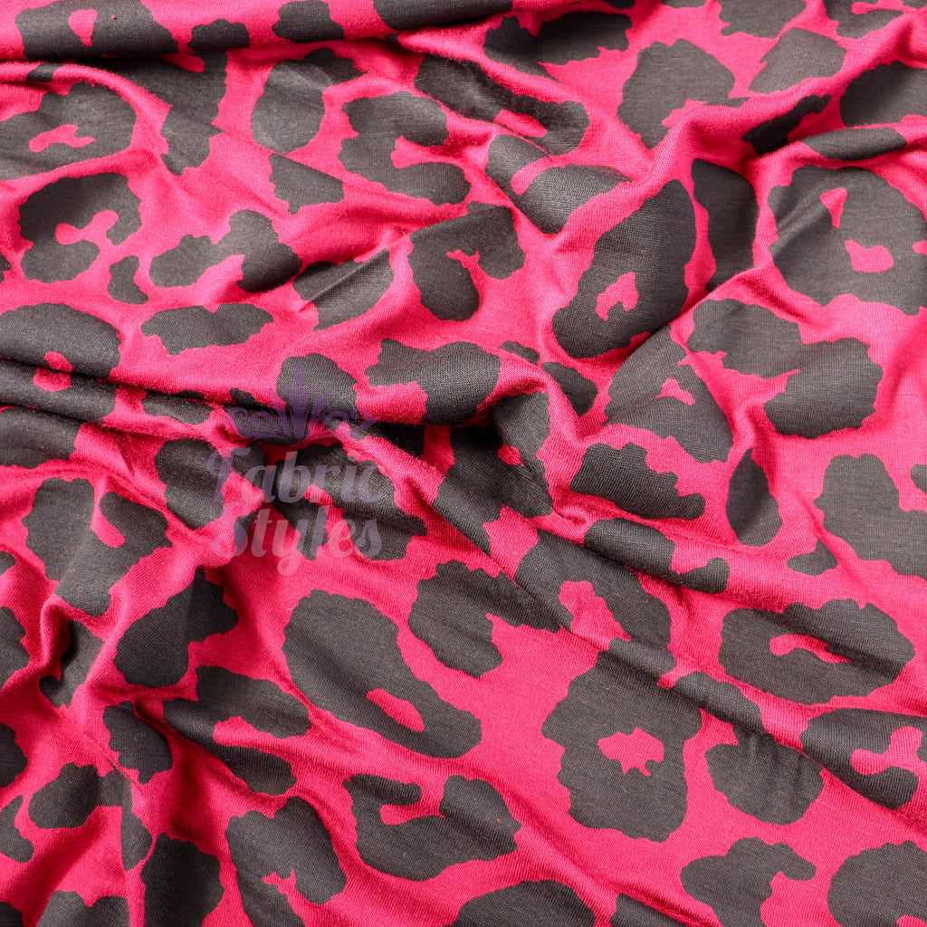 Wine Leopard Viscose Elastane Fabric