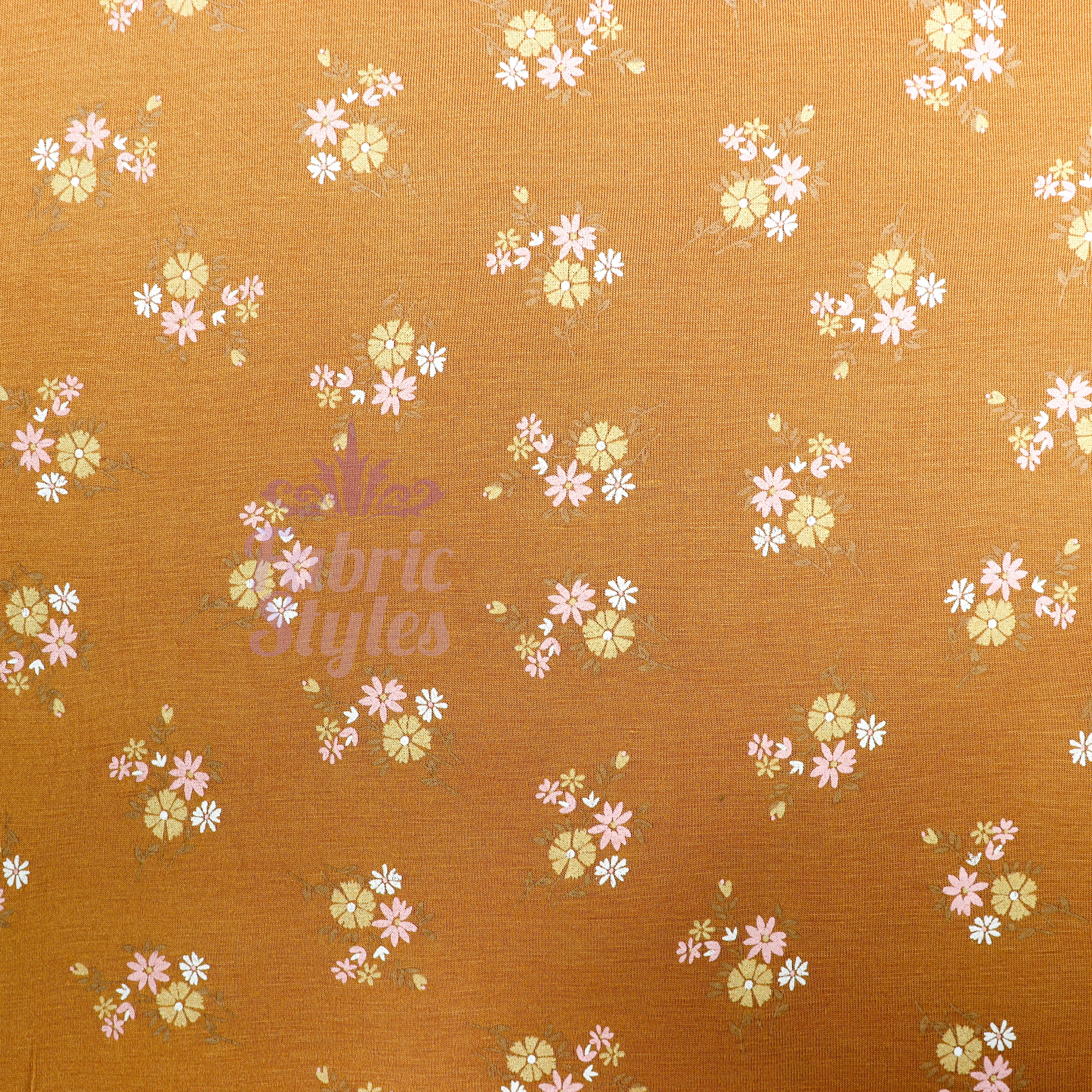 Mustard Floral Yellow Flowers Viscose Elastane Fabric