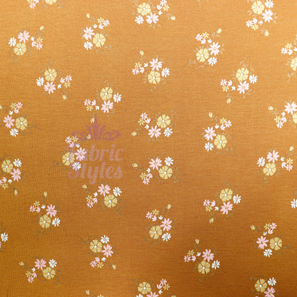 Mustard Floral Yellow Flowers Viscose Elastane Fabric