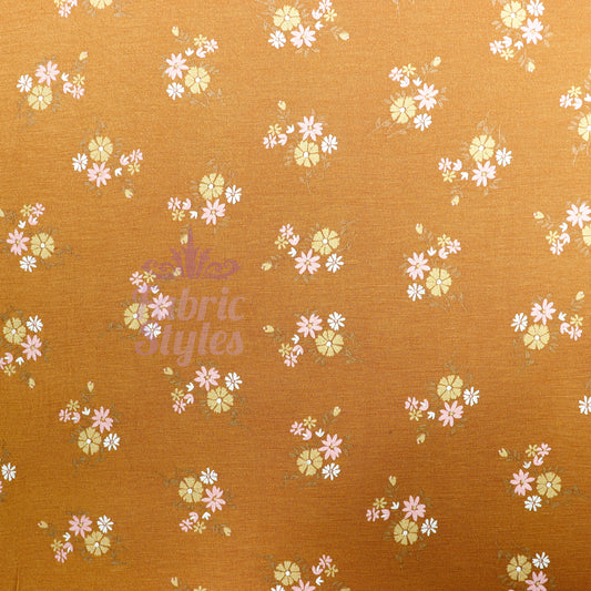 Mustard Floral Yellow Flowers Viscose Elastane Fabric
