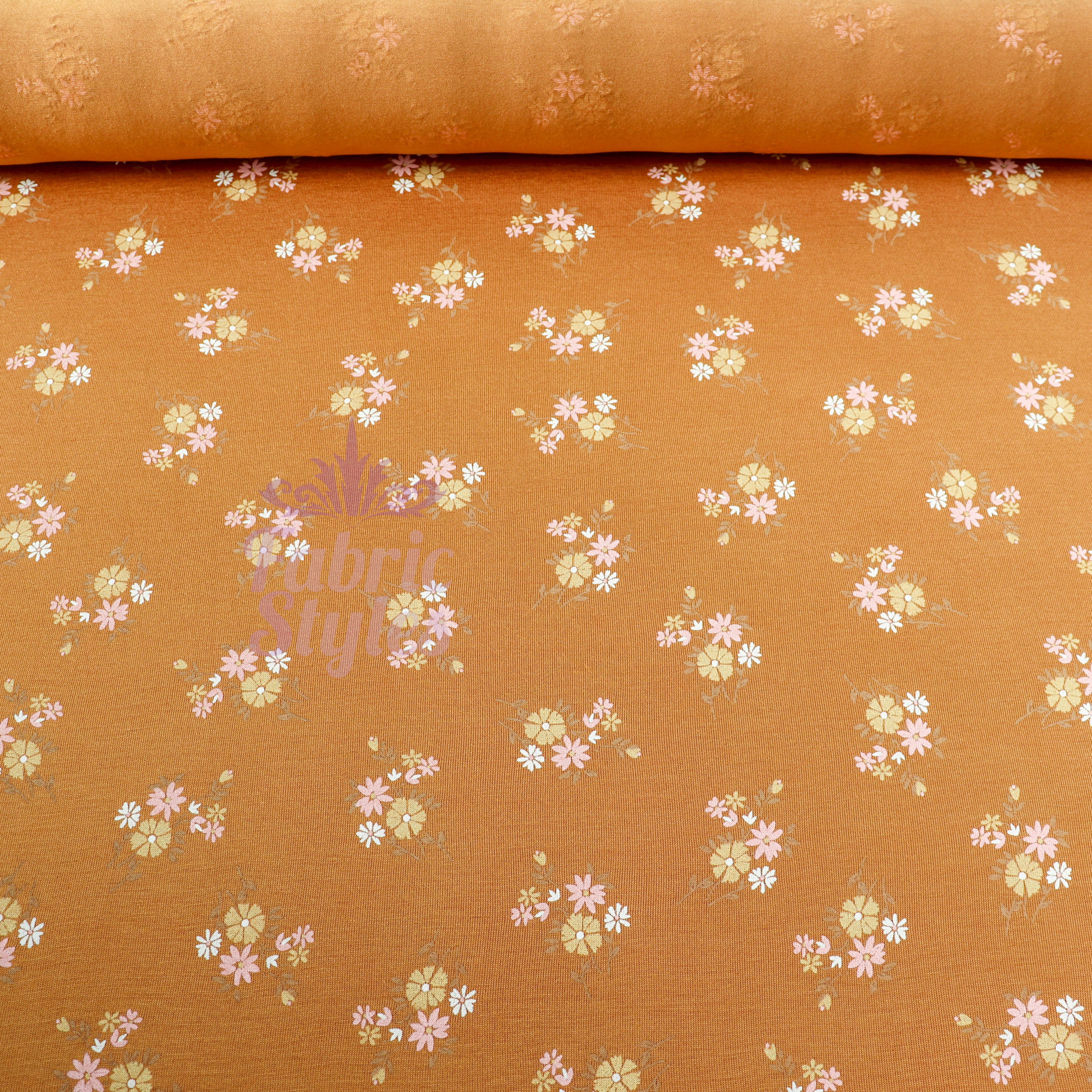Mustard Floral Yellow Flowers Viscose Elastane Fabric