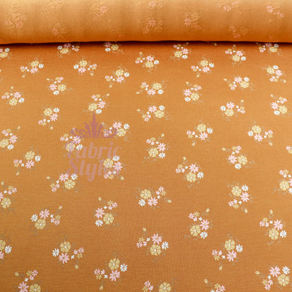 Mustard Floral Yellow Flowers Viscose Elastane Fabric