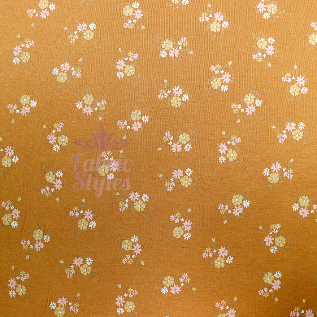 Mustard Floral Yellow Flowers Viscose Elastane Fabric