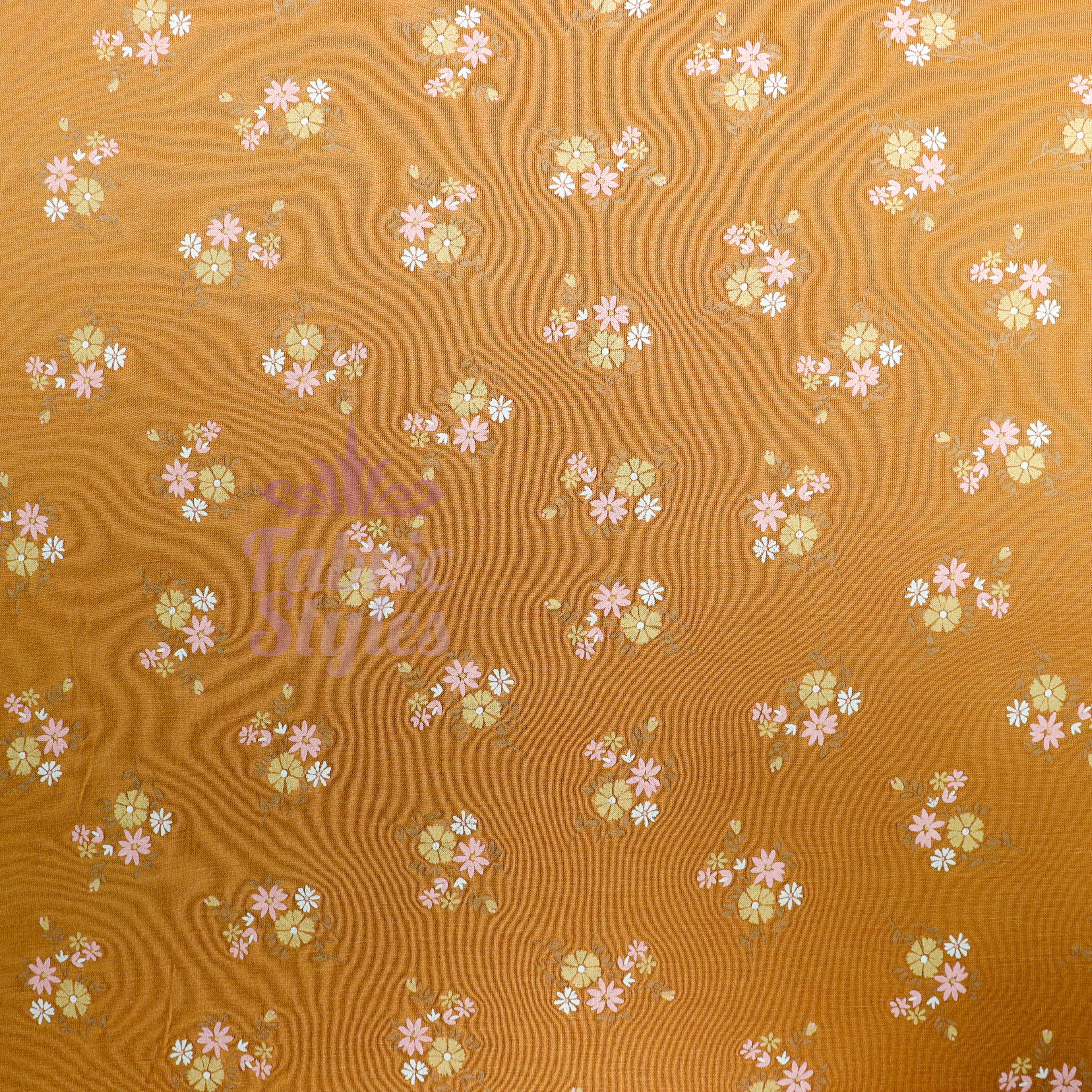 Mustard Floral Yellow Flowers Viscose Elastane Fabric