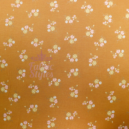 Mustard Floral Yellow Flowers Viscose Elastane Fabric