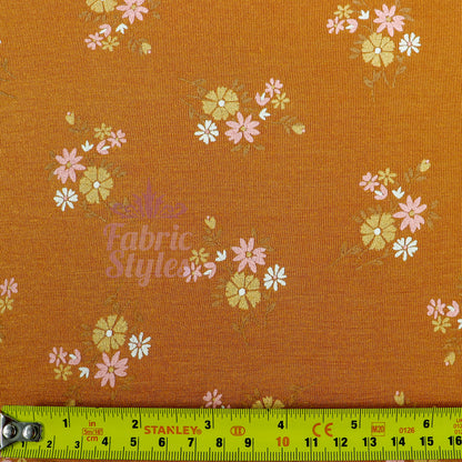 Mustard Floral Yellow Flowers Viscose Elastane Fabric