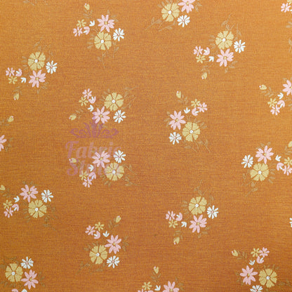 Mustard Floral Yellow Flowers Viscose Elastane Fabric