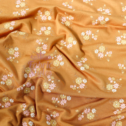 Mustard Floral Yellow Flowers Viscose Elastane Fabric